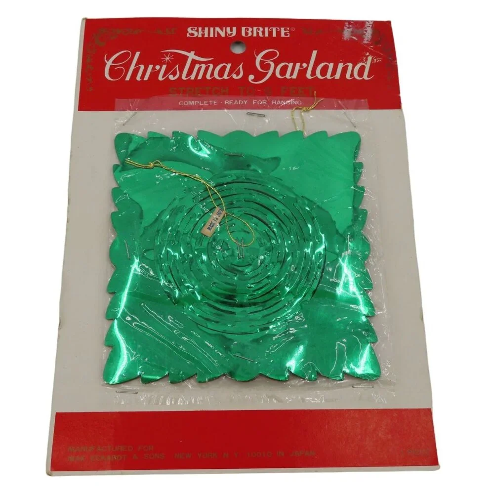 VTG Shiny Brite Christmas Garland Green Foil 9 Feet Made in Japan Retro NEW Xmas